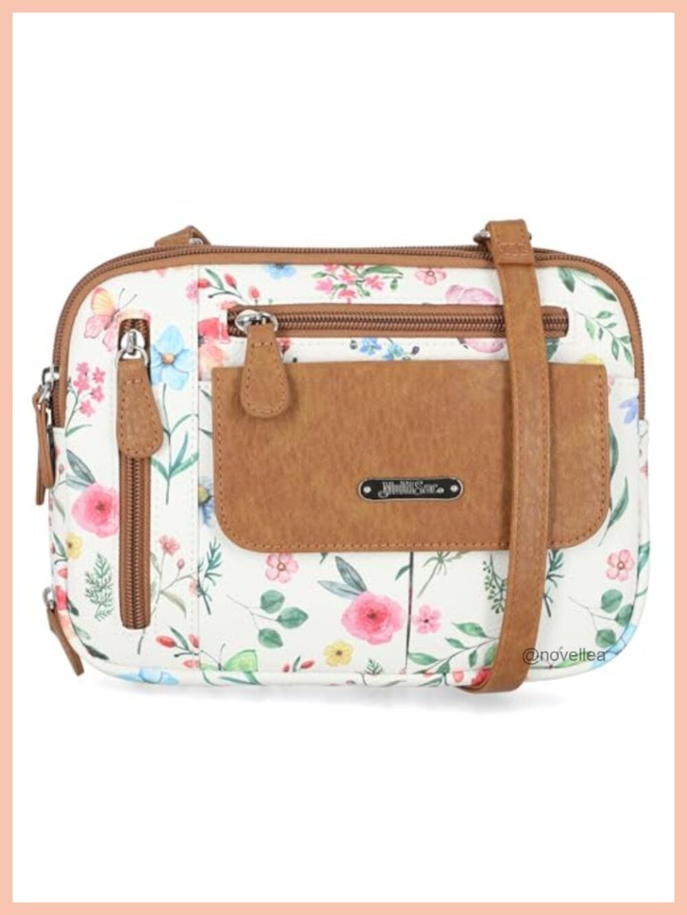 Triple Compartment Crossbody Bag with 10 Pockets Faux Leather